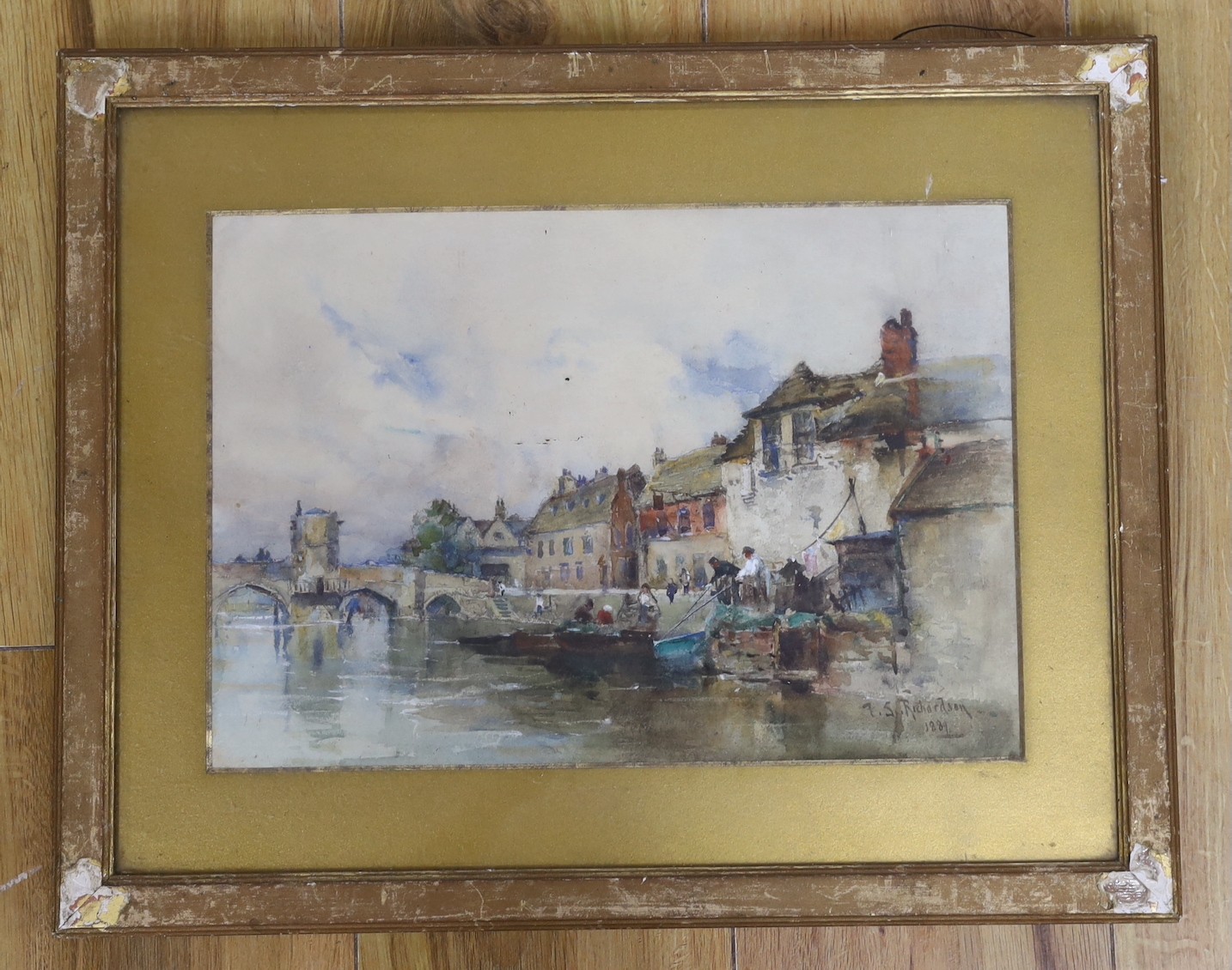 Frederick Stuart Richardson (1855-1934), watercolour, Riverside with anglers, signed and dated 1884, 23 x 34cm